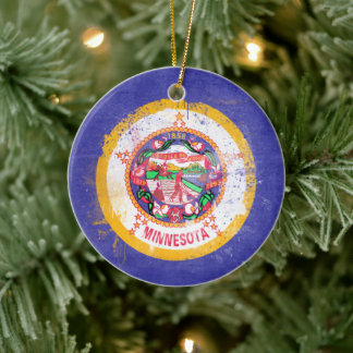 Distressed Minnesota State Flag Ceramic Tree Decoration