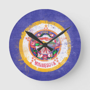 Distressed Minnesota State Flag Round Clock