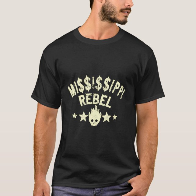 Distressed Mississippi Rebel Guitar T-Shirt (Front)