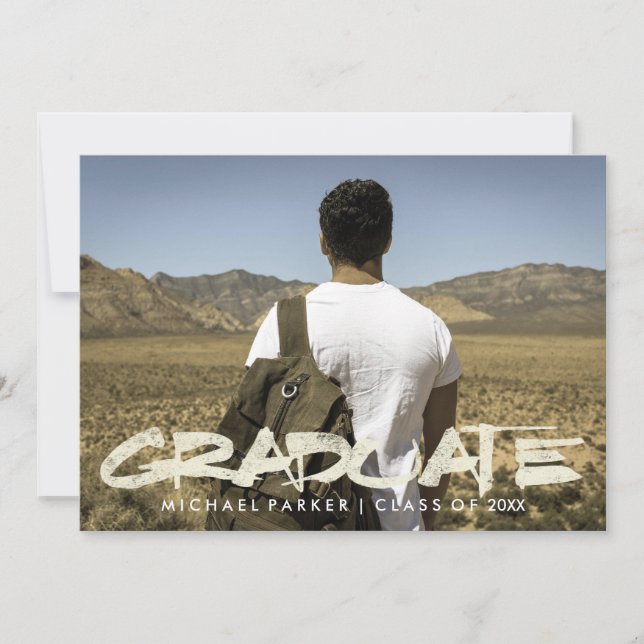 Distressed Modern Text Masculine Graduation Party Invitation (Front)