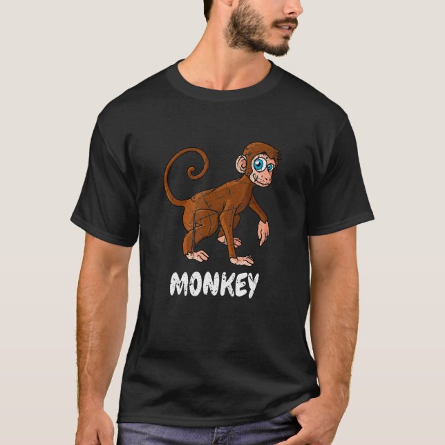 Distressed Monkey Animal  Zookeepers Boys Girls T-Shirt (Front)