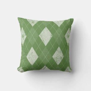 Distressed Monochrome Argyle Green Cushion