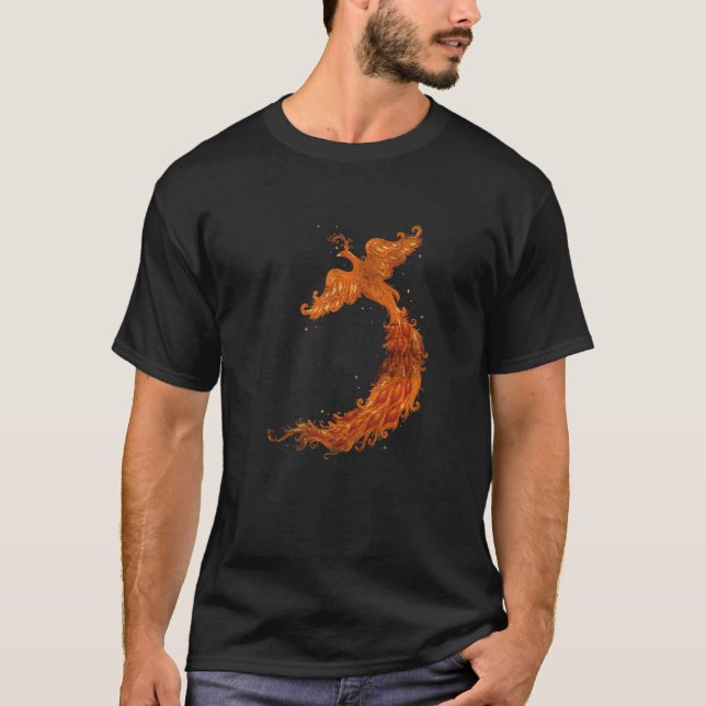 Distressed Mythology Fan Mythical Fire Bird Flying T-Shirt (Front)