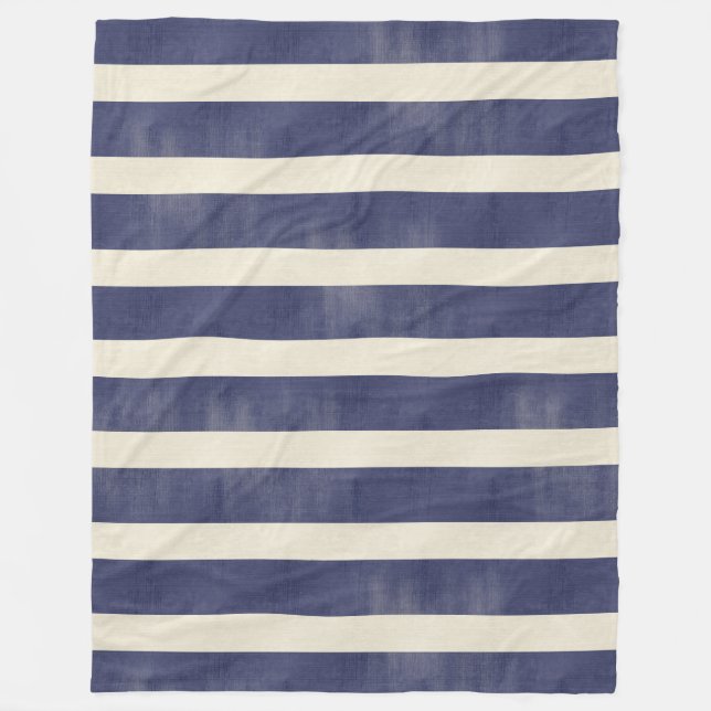 Distressed Navy Blue Wide Stripes Pattern Fleece Blanket (Front)