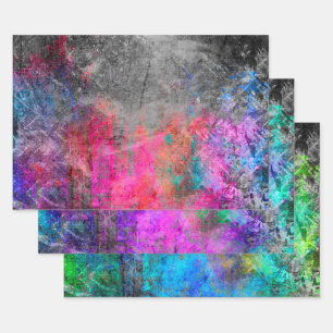 Distressed Neon Abstract Wrapping Paper Sheet