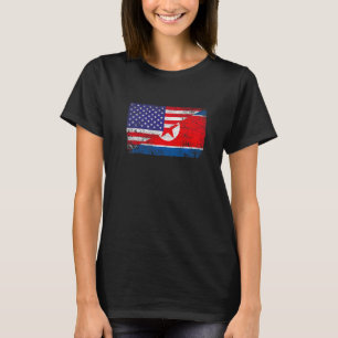 Distressed North Korea Flag & American Flag Patrio T-Shirt
