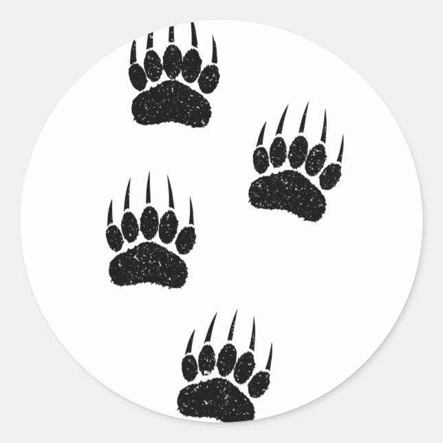 Distressed Old Paper Print Black Bear Paws Classic Round Sticker (Front)
