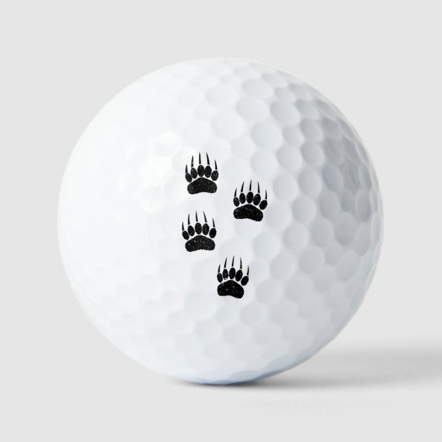 Distressed Old Paper Print Black Bear Paws Golf Balls (Front)