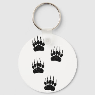 Distressed Old Paper Print Black Bear Paws Key Ring