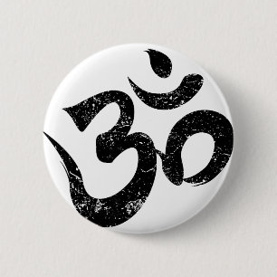 Distressed Om Meditation Spiritual Indian Yoga Sym 6 Cm Round Badge