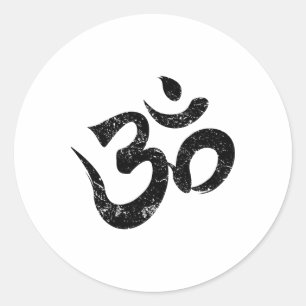 Distressed Om Meditation Spiritual Indian Yoga Sym Classic Round Sticker