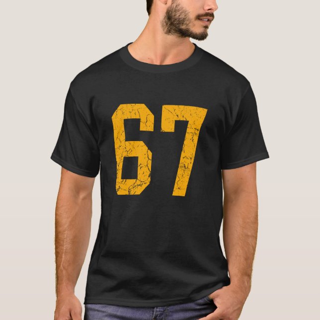 Distressed Orange Number 67 Jersey Player Uniform  T-Shirt (Front)