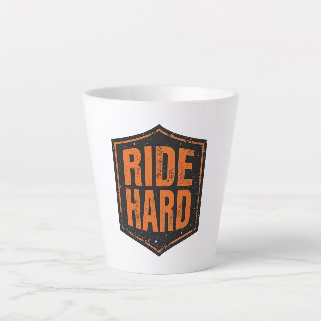 Distressed Orange "Ride Hard" Patch Latte Mug (Front)