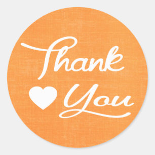 Distressed Orange Thank You Heart Stickers / Seals