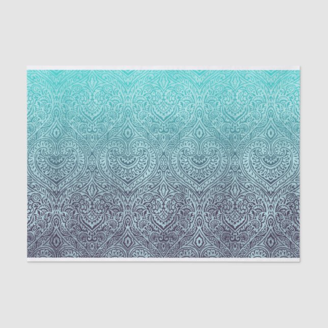 Distressed Ornamental Ombre Turquoise and Purple Tissue Paper (Front)