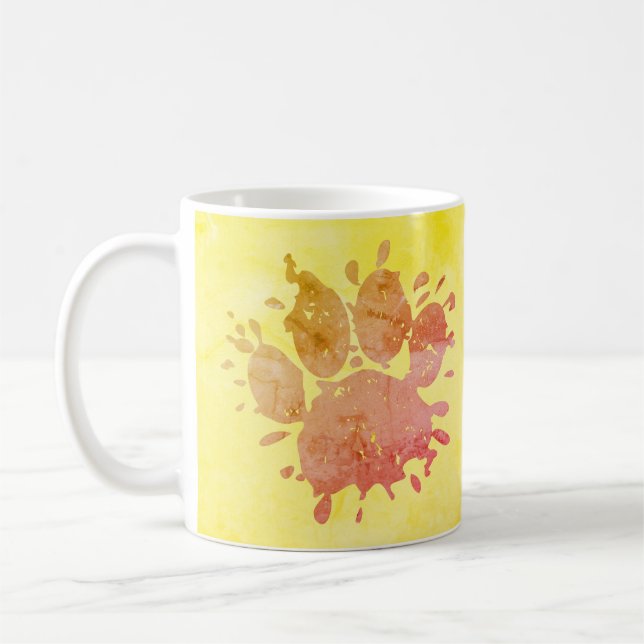 Distressed Paint Splatter Dog Paw Print Coffee Mug (Left)