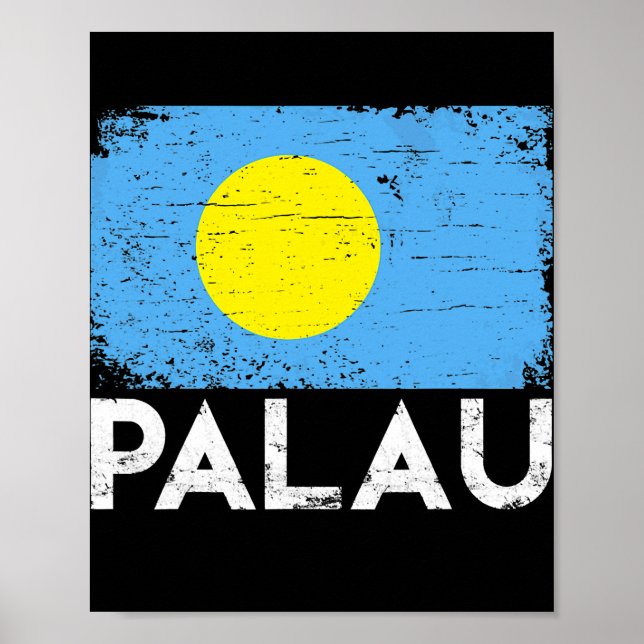 Distressed Palau Flag Men Women Kids Patriotic  Poster (Front)
