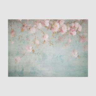 Distressed Pale Pink Floral Branches on Side of Tissue Paper
