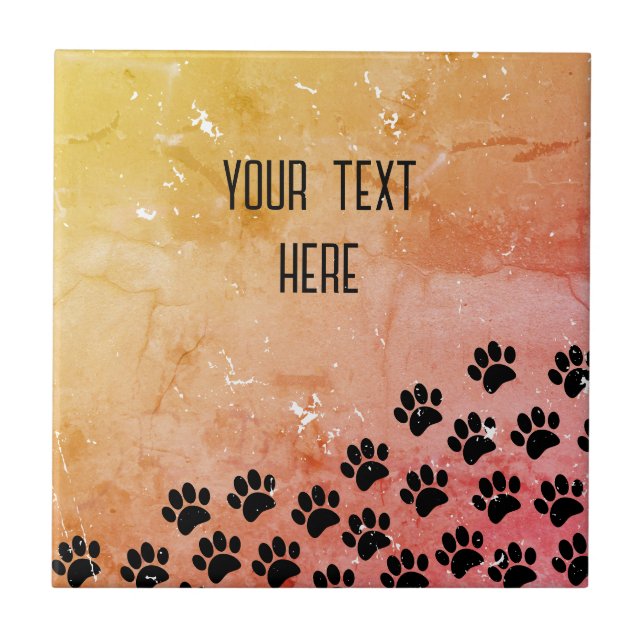 Distressed Paper Puppy Paw Prints Tile (Front)