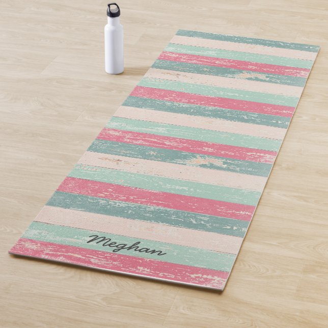 Distressed Pastel Wood Personalised Yoga Mat (In Situ)