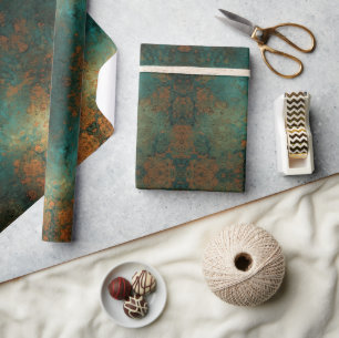 Distressed Patina Copper Vintage Ephemera Wrapping Paper