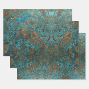 Distressed Patina Copper Vintage Ephemera  Wrapping Paper Sheet