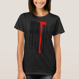 Distressed Patriot Axe Thin Red Line American Flag T-Shirt