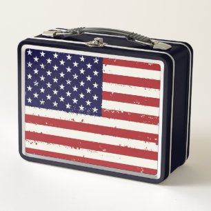 Distressed Patriotic American Flag Metal Lunch Box