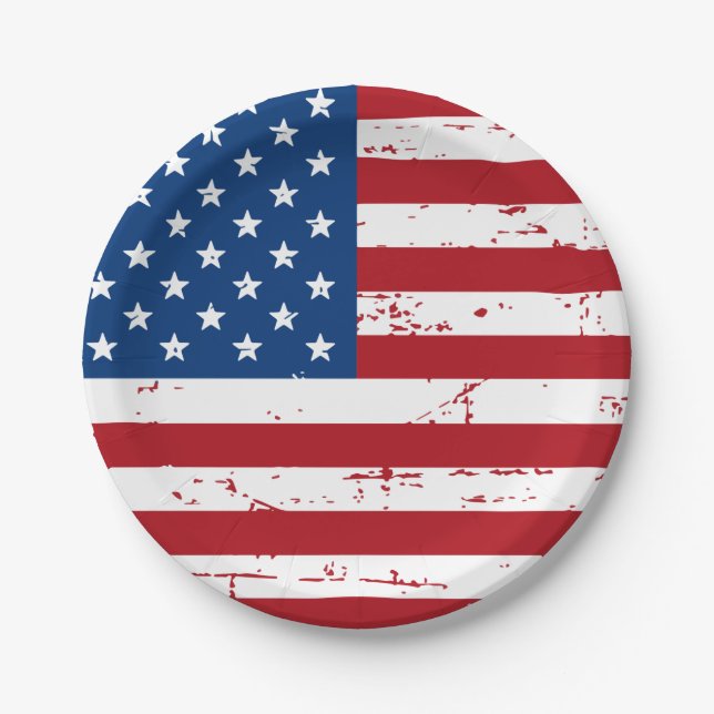 Distressed Patriotic American Flag Paper Plate (Front)