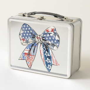 Distressed Patriotic Bow – USA Flag Print Design Metal Lunch Box