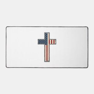 Distressed Patriotic Cross Vector Design_1 Desk Mat
