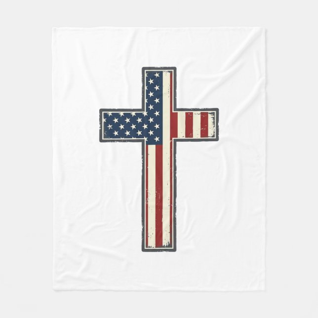 Distressed Patriotic Cross Vector Design_1 Fleece Blanket (Front)