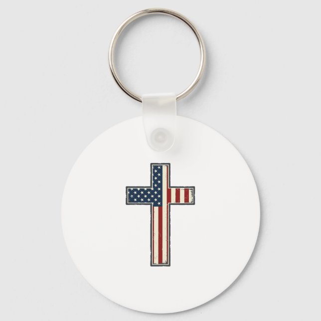 Distressed Patriotic Cross Vector Design_1 Key Ring (Front)