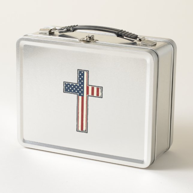 Distressed Patriotic Cross Vector Design_1 Metal Lunch Box (Front)