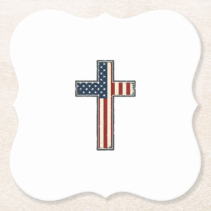 Distressed Patriotic Cross Vector Design_1 Paper Coaster