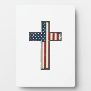 Distressed Patriotic Cross Vector Design_1 Plaque