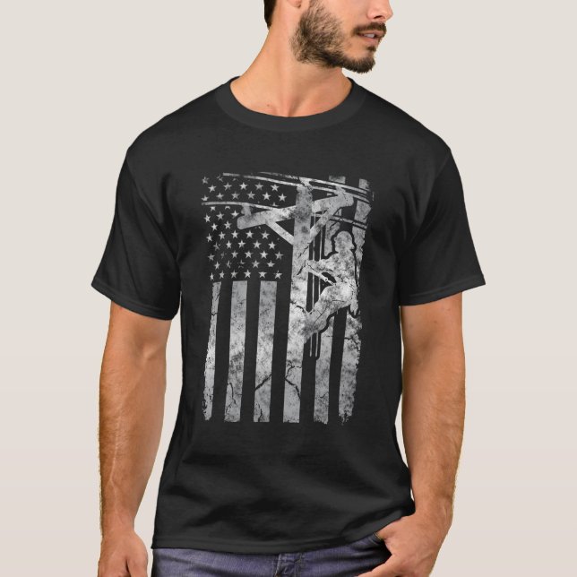 Distressed Patriotic Electric Cable Line American  T-Shirt (Front)