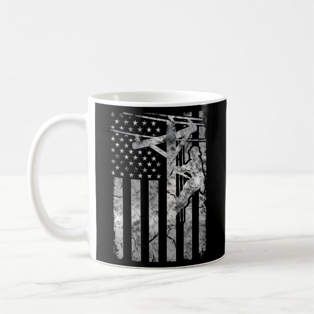 Distressed Patriotic Electric Cable Lineman Americ Coffee Mug (Left)