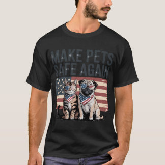 Distressed Patriotic Make Pets Safe Again Cat Pug  T-Shirt