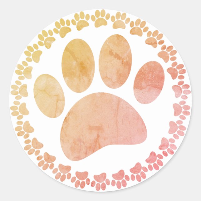 Distressed Paw And Round Frame Dog Print Pattern Classic Round Sticker (Front)