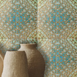 Distressed Persian Turquoise Brown Geometric Tile<br><div class="desc">This ceramic tile is a beautiful piece of artistry, exuding a sense of history and culture. The tile features an intricate and symmetrical design that is a harmonious blend of geometric shapes and floral motifs. The design is reminiscent of traditional Persian art, known for its detailed craftsmanship and opulence. The...</div>