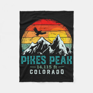 Distressed Pikes Peak Mountain Colorado Retro Hiki Fleece Blanket