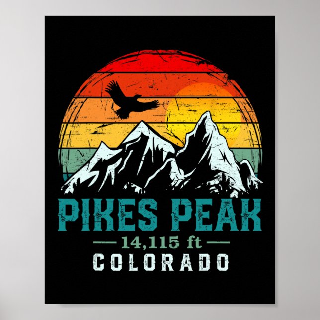 Distressed Pikes Peak Mountain Colorado Retro Hiki Poster (Front)