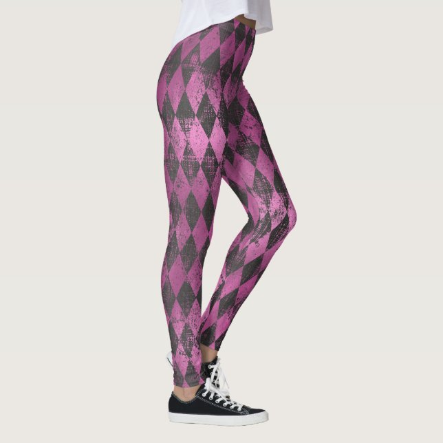 Distressed Pink and Black Harlequin Leggings (Right)