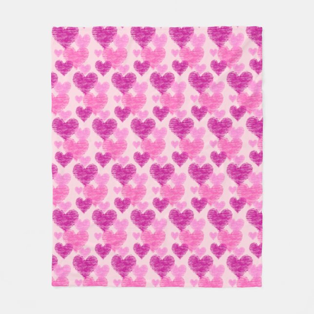 Distressed Pink Heart Fleece Blanket (Front)