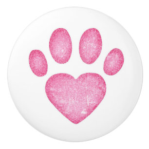 Distressed Pink Heart Pawprint Ceramic Knob