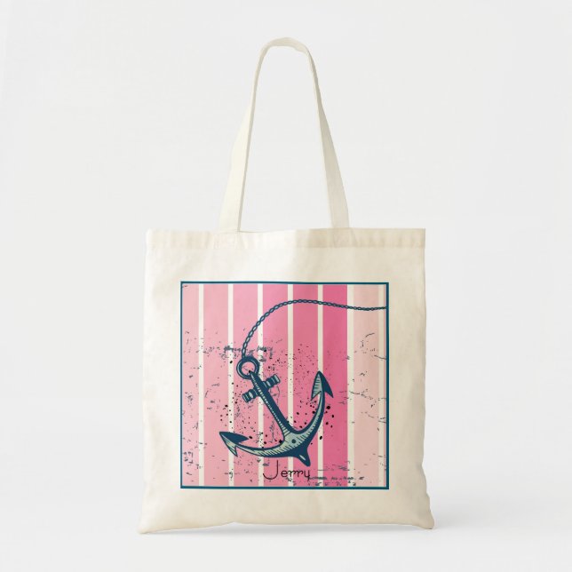 Distressed Pink Nautical Anchor Tote Bag (Front)