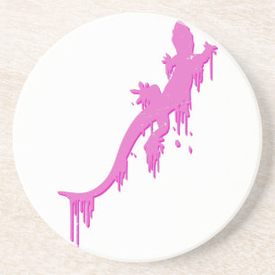 Distressed Pink Salamander With Paint Drip Coaster
