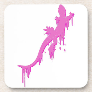 Distressed Pink Salamander With Paint Drip Coaster