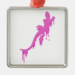 Distressed Pink Salamander With Paint Drip Metal Tree Decoration